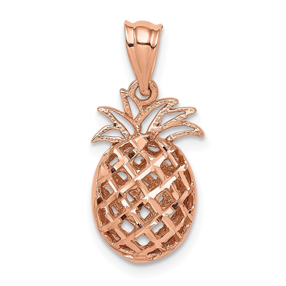 14k Rose Polished & Diamond-Cut 3d Pineapple Necklace Charm Pendant